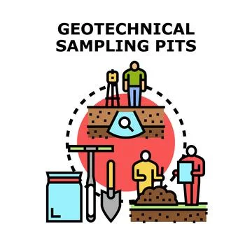Geotechnical sampling pits for ground exploration and analysis Illustrazione stock