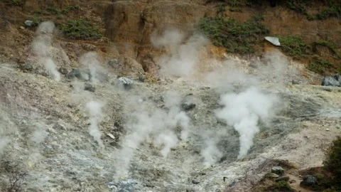 Geothermal activity in the form of geysers and explosions of hot steam on th Stock Footage 319907552