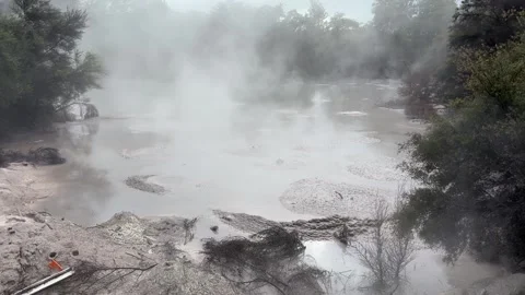 Geothermal bubbling mud pool, Rotorua, New Zealand Stock Footage 320661174
