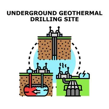 Geothermal drilling site concept clean energy production Stock Illustration