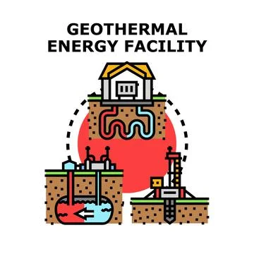 Geothermal energy facility generating clean power concept Stock Illustration