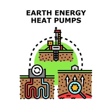 Geothermal energy system technology utilizing ground source heat pump princip Stock Illustration
