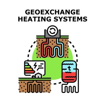 Geothermal geoexchange heating cooling systems concept vector Stock Illustration