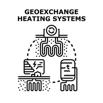 Geothermal geoexchange heating cooling systems concept vector Stock Illustration