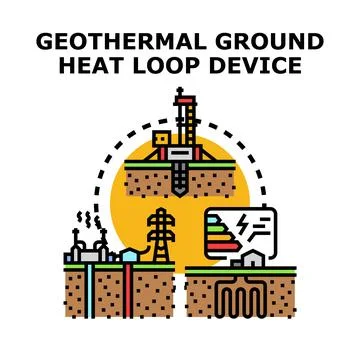Geothermal ground heat loop system development process Illustrazione stock