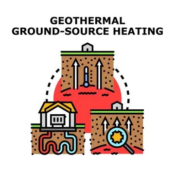 Geothermal ground source heating system concept icon drawing Stock Illustration