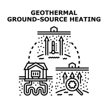 Geothermal ground source heating system concept icon drawing Stock Illustration
