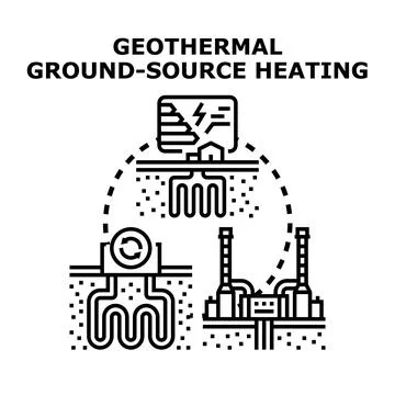 Geothermal ground source heating system concept diagram Stock Illustration