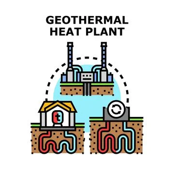 Geothermal heat plant process vector illustration on white Stock Illustration