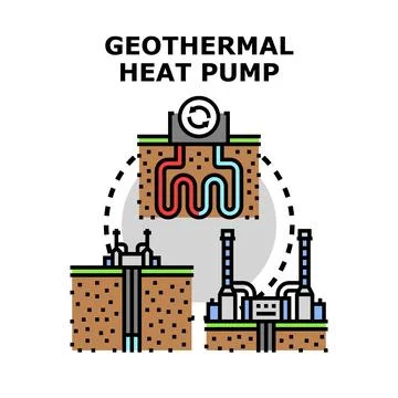 Geothermal heat pump installing alternative energy system Stock Illustration