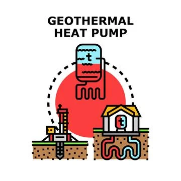 Geothermal heat pump system installing in home for heating Stock Illustration