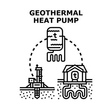 Geothermal heat pump system installing in home for heating Stock Illustration