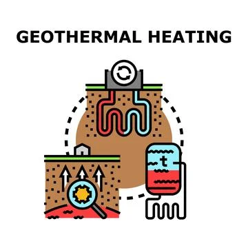 Geothermal heating system concept for renewable energy Stock Illustration