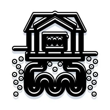 Geothermal heating system providing renewable energy for home 스톡 일러스트