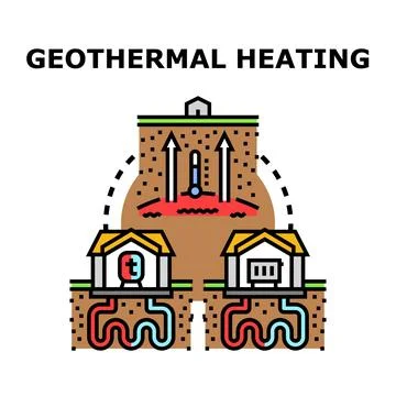Geothermal heating system providing renewable energy to homes Stock Illustration