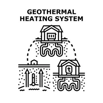 Geothermal heating system providing renewable energy to homes Stock Illustration