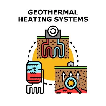 Geothermal heating systems concept generating eco friendly energy Stock Illustration