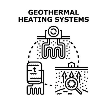 Geothermal heating systems concept generating eco friendly energy Stock Illustration