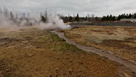 Geothermal Hot Spring With Steam Rising In Iceland Landscape Stock Footage 345402634