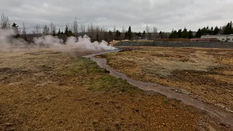 Geothermal Hot Spring Steaming In Iceland Rural Landscape Stock Footage 345064830