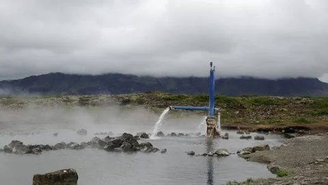 Geothermal Hot Water Pipe and Steam in a Remote Icelandic Landscape Video stock 339633393