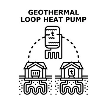 Geothermal loop heat pump system providing renewable energy solution Illustrazione stock