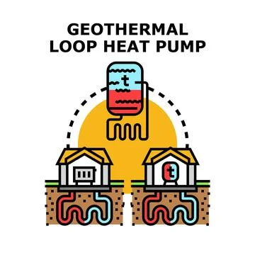 Geothermal loop heat pump system providing renewable energy solution Ilustração Stock