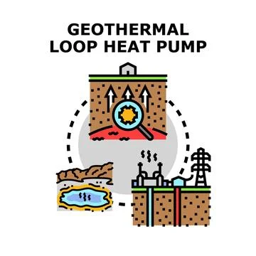Geothermal loop heat pump system concept diagram 스톡 일러스트