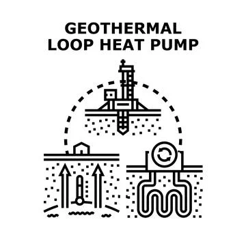 Geothermal loop heat pump system renewable energy Illustrazione stock