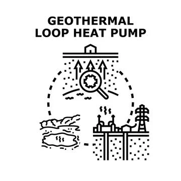 Geothermal loop heat pump system concept diagram Stock Illustration