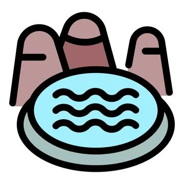 Geothermal pool surrounded by volcanic mountains generating clean energy Stock Illustration