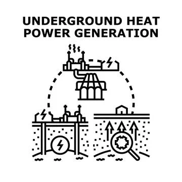 Geothermal power generation using underground heat energy Stock Illustration