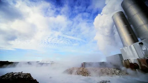 Geothermal Power Station in Barren Landscape Stock Footage