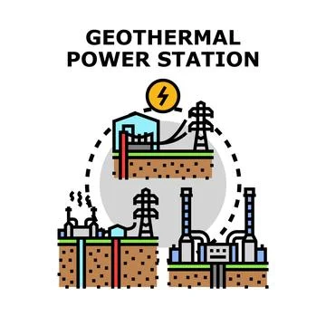 Geothermal power station generating clean energy concept Stock Illustration