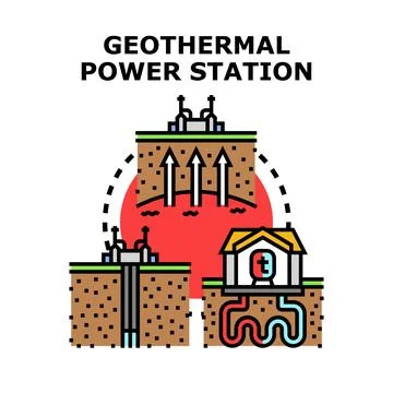Geothermal power station generating renewable energy concept Stock Illustration