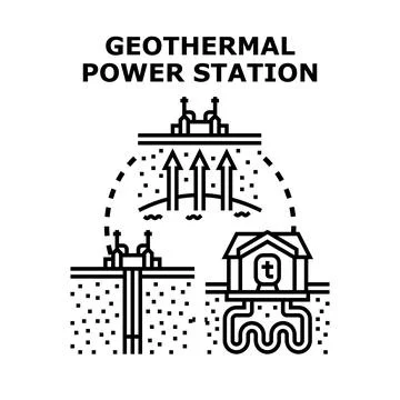 Geothermal power station generating renewable energy concept Stock Illustration