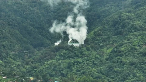 Geothermal power station in the mountains. Stock Footage 233522882