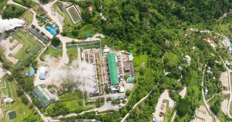 Geothermal power station in the mountains. Stock Footage 273458044