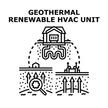 Geothermal renewable hvac unit system providing heating and cooling Stock Illustration