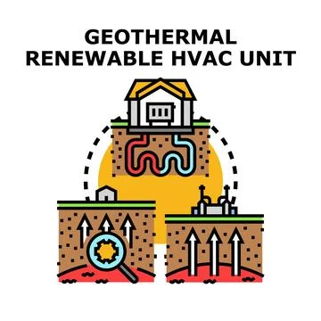 Geothermal renewable hvac unit system providing heating and cooling Stock Illustration
