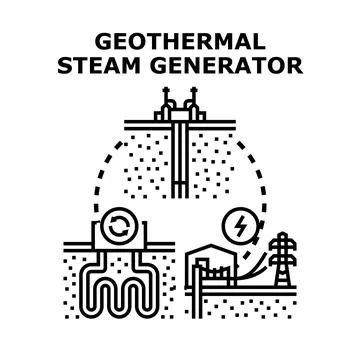 Geothermal steam generator creating clean energy source Stock Illustration