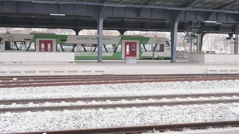 Gera. Germany - 16.01.2021: Empty platforms of a railway station in Germany. Stock Footage 146971730