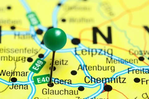 Gera pinned on a map of Germany Stock Photos