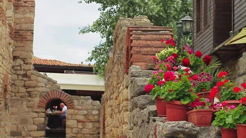 Geraniums in the streets of the old city Stock Footage 78197183