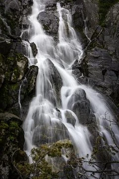 Gerber Falls with silk effect, located at Aiguestortes National Park Stock Photos