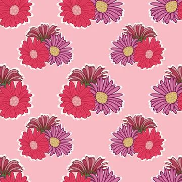 Gerbera flowers repeat pattern design on pink background Illustrazione stock