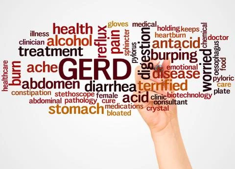 GERD word cloud and hand with marker concept Stock Photos