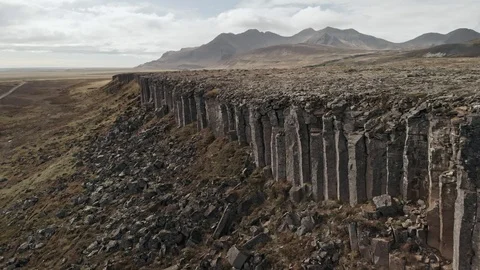 Gerduberg basalt lava rock cliffs in Iceland Stock Footage 95959380