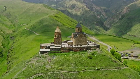 Gergeti Trinity Church Or Tsminda Sameba Holy Trinity Church In Georgia. Stock Footage 220124566