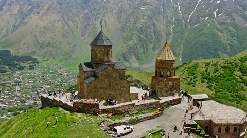 Gergeti Trinity Church Or Tsminda Sameba Holy Trinity Church in Georgia. Stock Footage 220125429